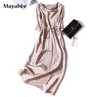 2021 spring new pink silk womens dress with retro hong kong style design and sensual collar