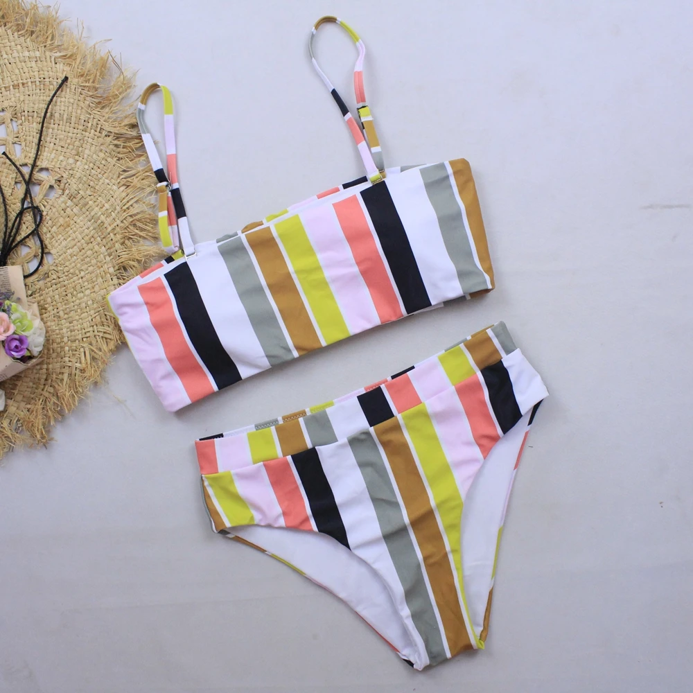 Бикини 2019 купальник-бандо с высокой талией женский купальник пуш-ап два предмета