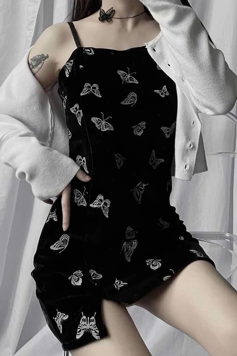 

2020 Summer Women's Sling Dress Butterfly Backless Mini Dress Camisole Sleeveless Dress Spaghetti Strap Dress Party Club Dress