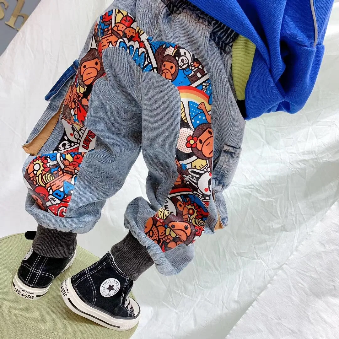 Детские штаны новинка весны 2020 мужские и женские повседневные джинсовые