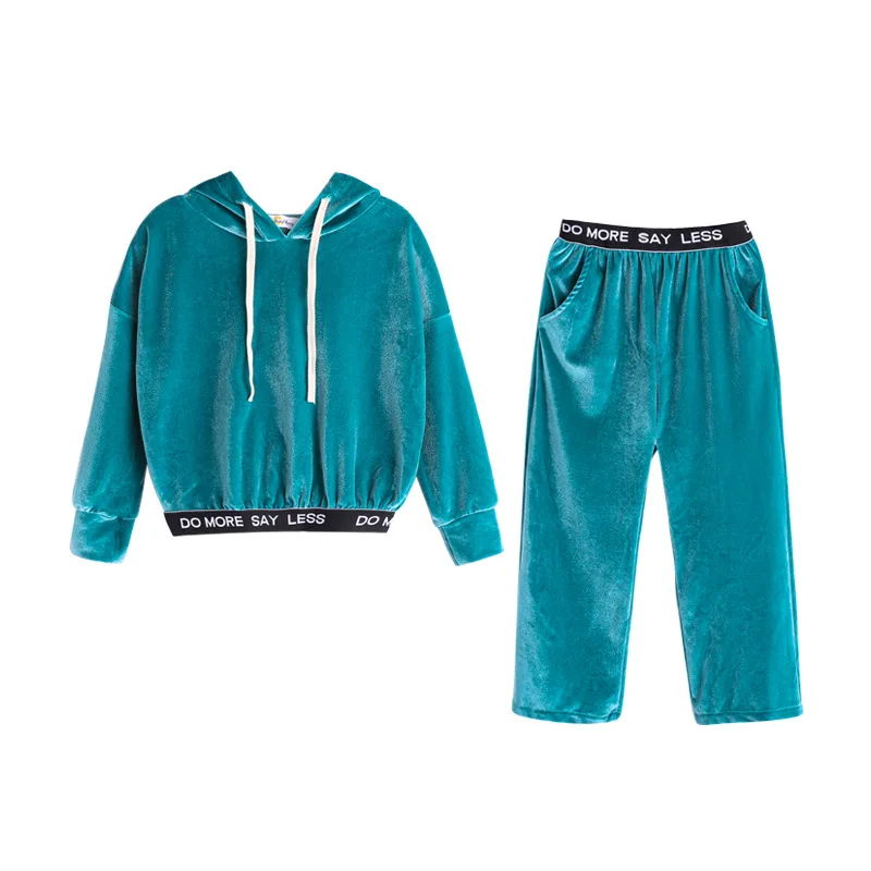 Модная одежда для девочек Осенний свитер с капюшоном и штаны Комплект из 2