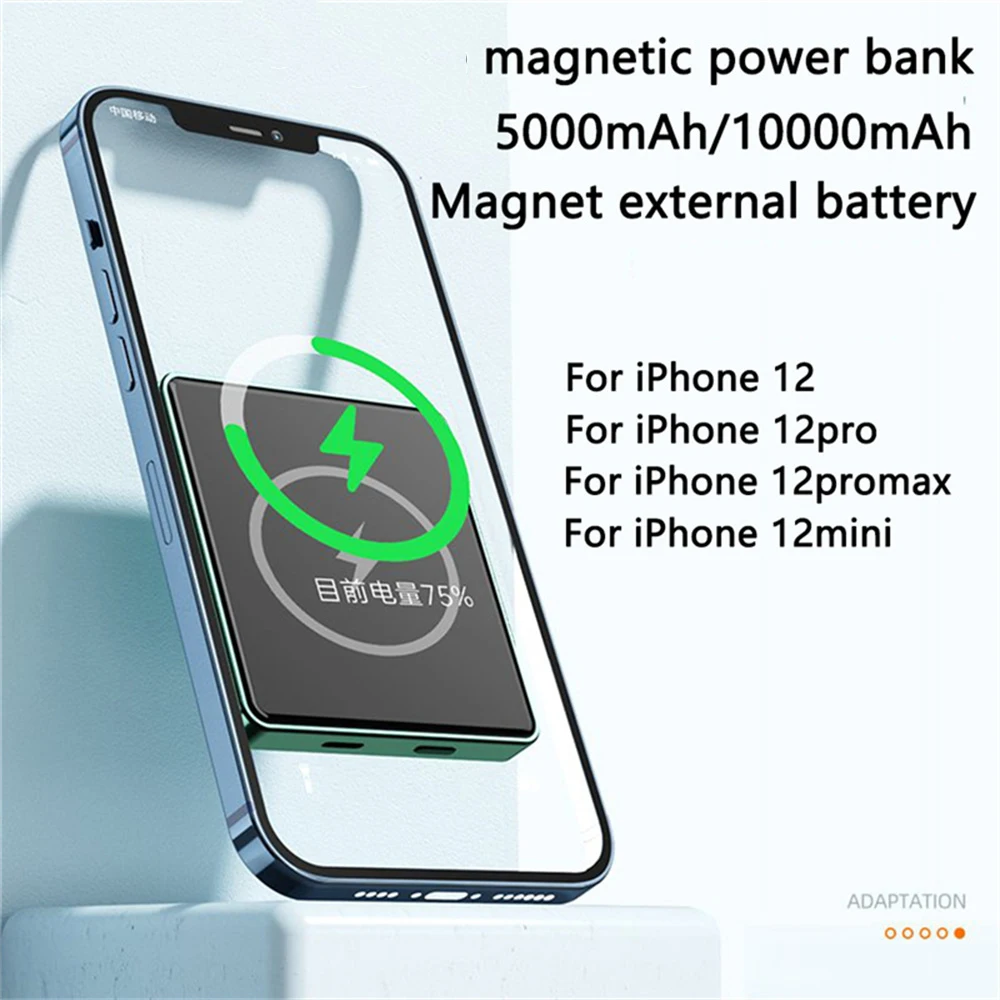 mini power bank 10000mah powerbank 15w magnetic fast wireless charger for iphone 12 pro max back clip external auxiliary battery free global shipping