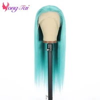 yuyongtai brazilian green straight wigs 134 lace front human hair wigs blue highlight colored human hair wigs for women remy