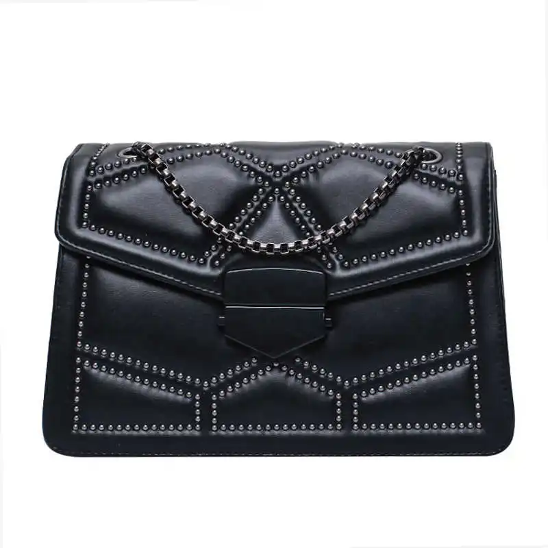 

Rivet Chain Brand Designer PU Leather Crossbody Bags For Women 2021 Simple Fashion Shoulder Bag Lady Luxury Small Handbags