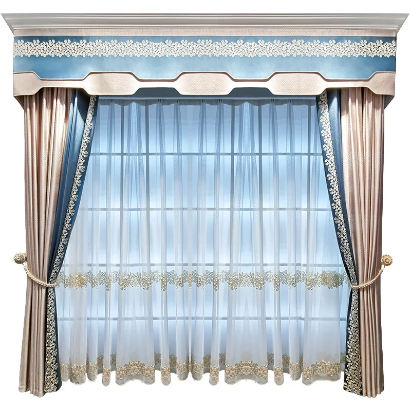 

Modern High-end Lace Stitching Blackout Curtains Luxury Embroidered Leaf Tulle Curtain for Living Room Bedroom