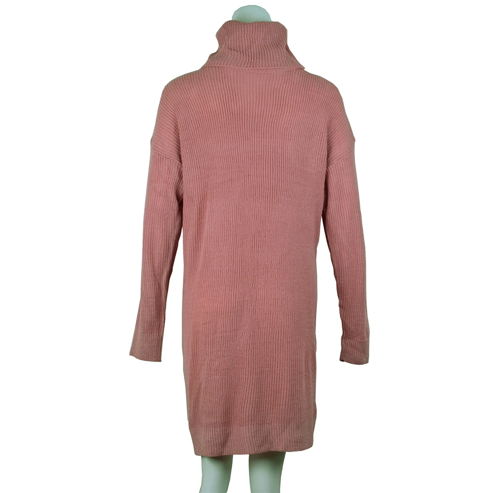 

Women Turtleneck Knitted Sweater Dress Long Sleeve Solid Color Ribbed Pullover Sweaters Autumn Winter Pink Dresses Vestidos