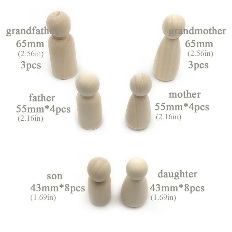 

85DE Kids Painting Set Home Decoration DIY Peg Doll Crafts for Activity Centers Community Games Unpainted Mini Doll Toys