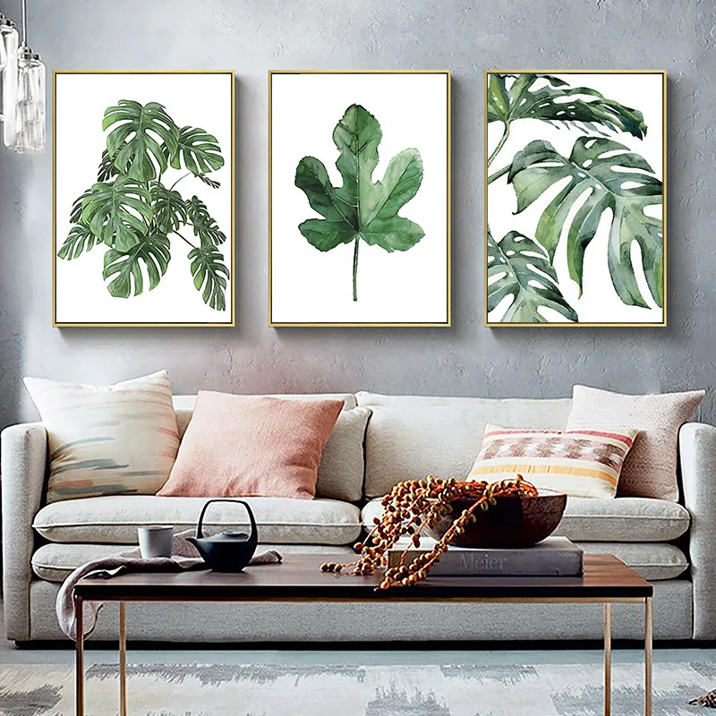 

Poster Living Room Decoration Vintage Canvas Painting Green Plant Living Room Wall Art Luxury Decoration for Home
