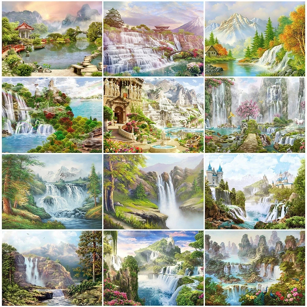 

5D Diy Diamond Painting Waterfall Scenic Cross Stitch Full Square Round Diamond Embroidery Rhinestone Mosaic Wall Decor Pictures