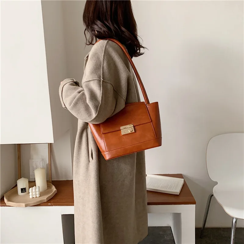 Коричневые сумки для багета однотонная сумка из искусственной кожи женщин 2019 на