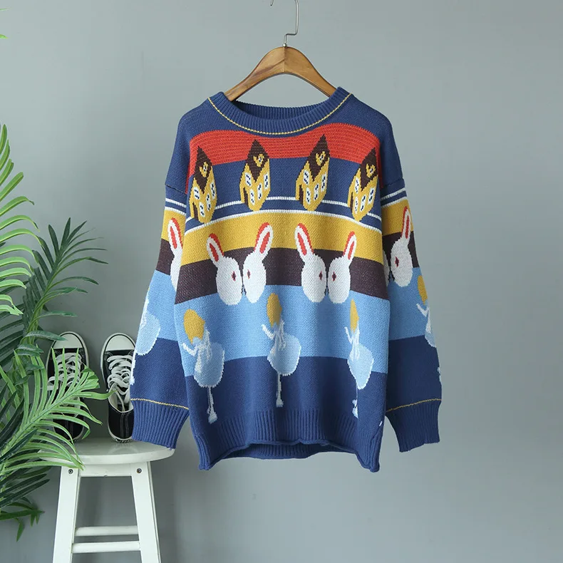 Mooirue женский свитер с милым мультяшным принтом свободные пуловеры круглым