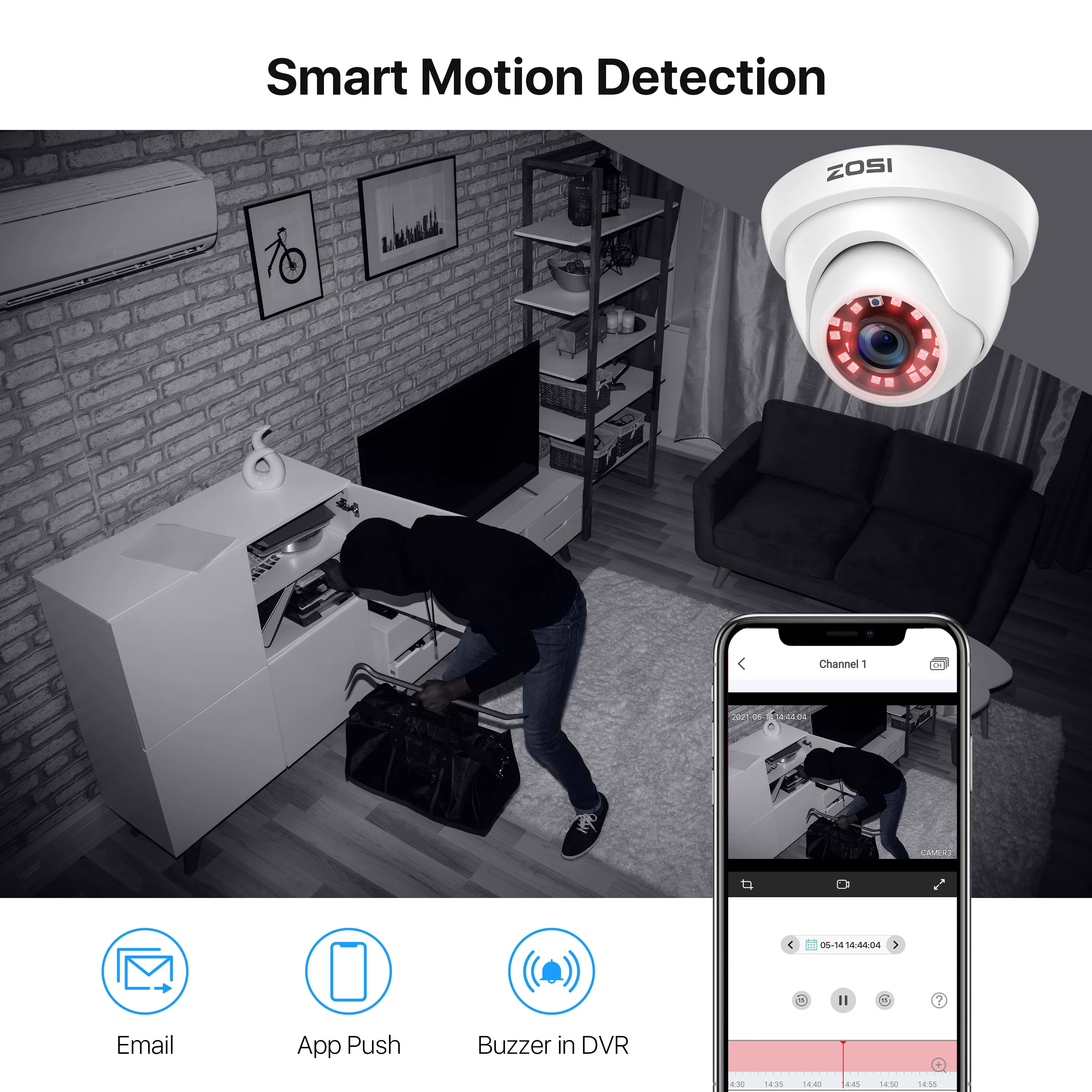 Дешево Система видеонаблюдения ZOSI, H.265 + 5 Мп Lite, 8 каналов, 4 шт.