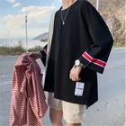 Футболка мужская полосатая оверсайз, уличная тенниска в стиле хип-хоп, Повседневная рубашка в японском стиле, одежда для улицы и фитнеса, лето