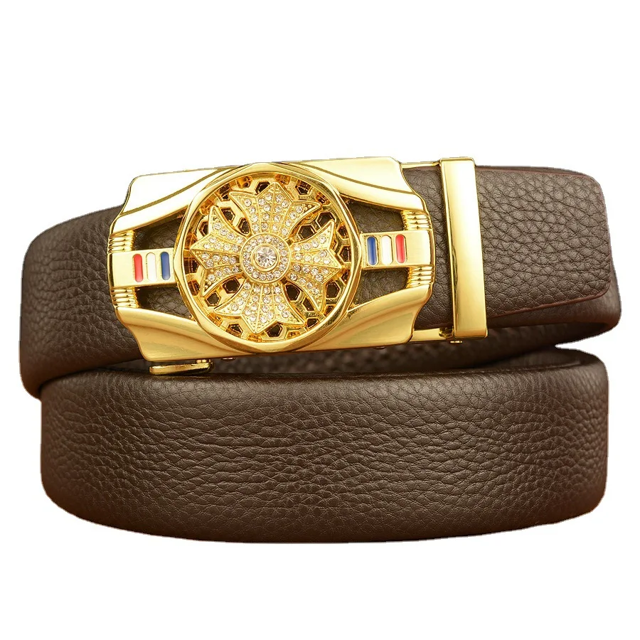 

Time To Run Automatic Buckle Belt Men's Head Layer Leather Casual Business Pants With Rotary Buckle Men's True Leather Belt Y099