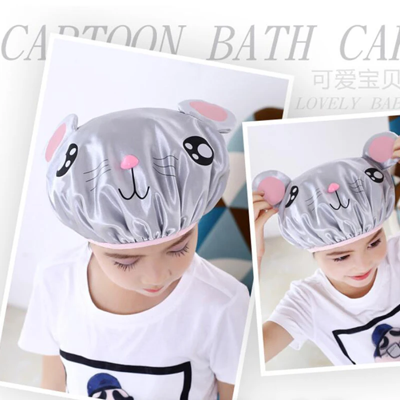 

Double-layer Children Cartoon Waterproof Shower Caps Bathing Caps Elastic Shower Cap Hair Salon Bathroom Products Bath Caps