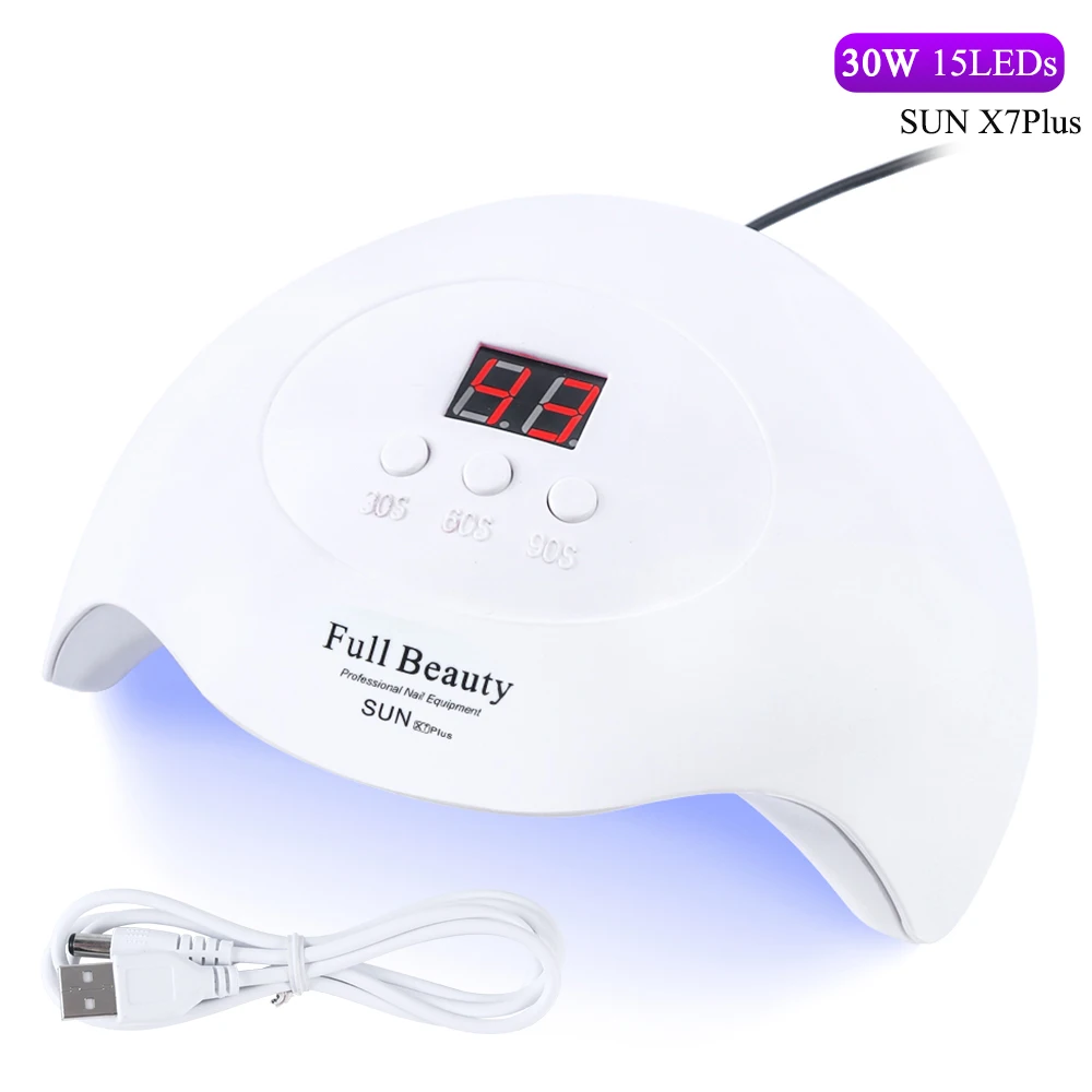 SUN X7Plus White 30 Вт Светодиодная лампа для отверждения гель-лака быстросохнущая Сушилка для ногтей с 30 s/60 s/90 s синхронизацией ЖК-дисплей USB лампа для маникюра ногтей SUN X7Plus - Цвет: SUN X7Plus White