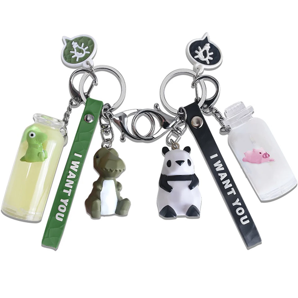 

Cute Floating Pig Milk Bottle Keychain Moving Smimming Pig Geometric Animal Pendant Keyring for Couples Gifts Bag Charm Decor