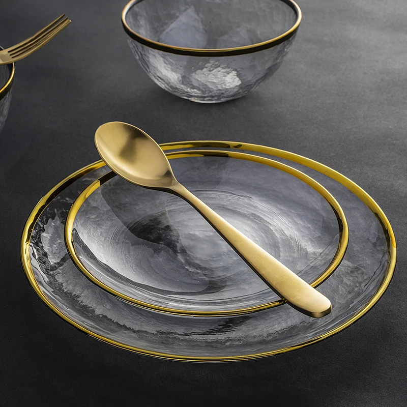 Золотая стеклянная миска блюдо прозрачная тарелка для десертов стейков салатов