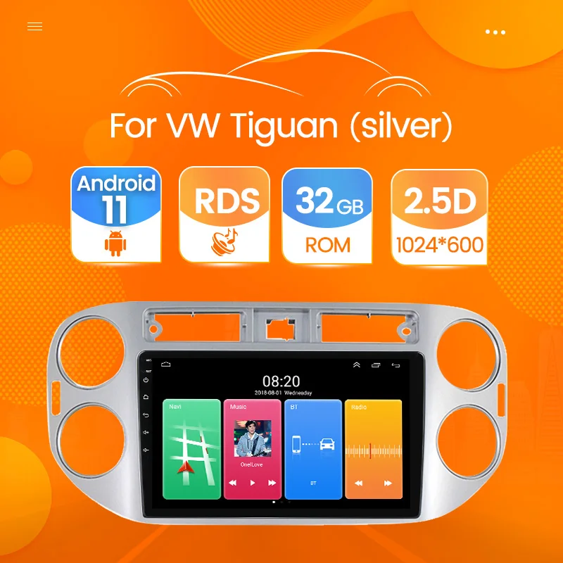 Автомобильный стереоприемник для VW Tiguan silver 2 Din Android радио Carplayer MP5 мультимедийный