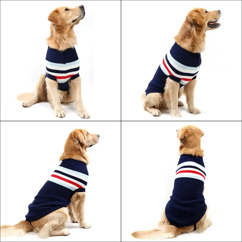 Полосатый вязаный свитер для больших собак зимняя теплая удобная одежда