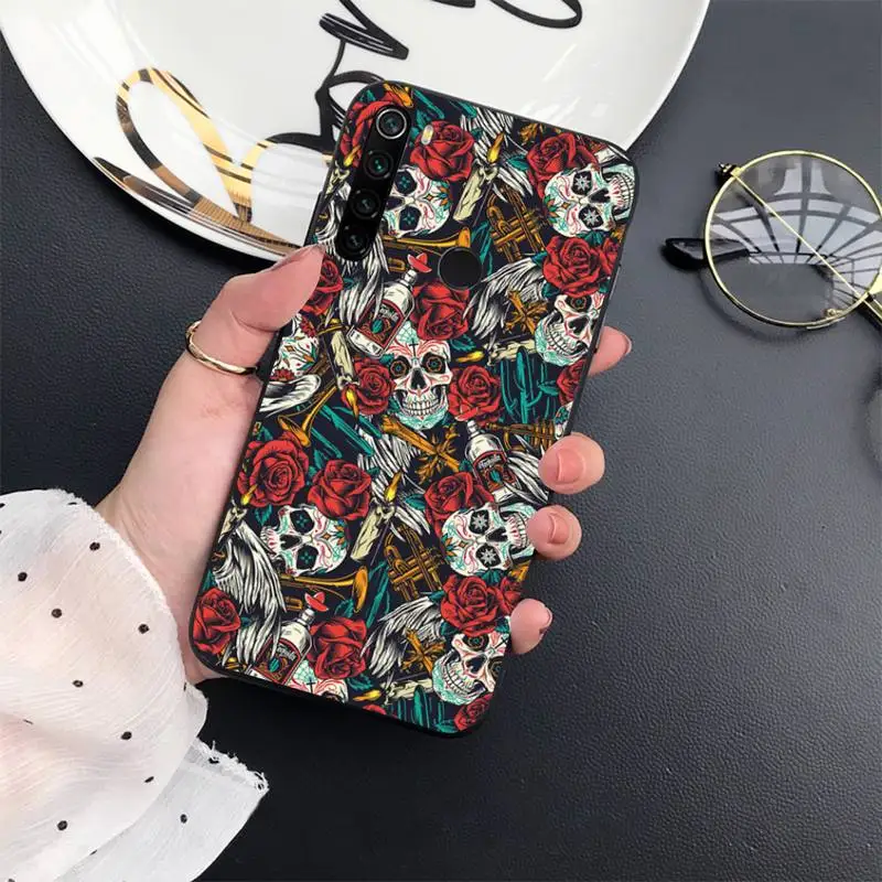 

Skeleton flower pattern horror Phone Case For Xiaomi Redmi 7 8 9t a3Pro 9se k20 mi8 max3 lite 9 note 9s 10 pro