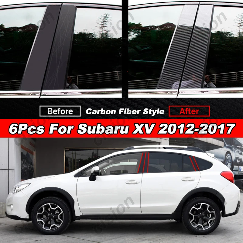 

6/8Pcs Carbon Fiber Black Car Door Window Center Column BC Pillar Post Trim Cover PC Sticker For Subaru XV 2012-2017 2018-2021