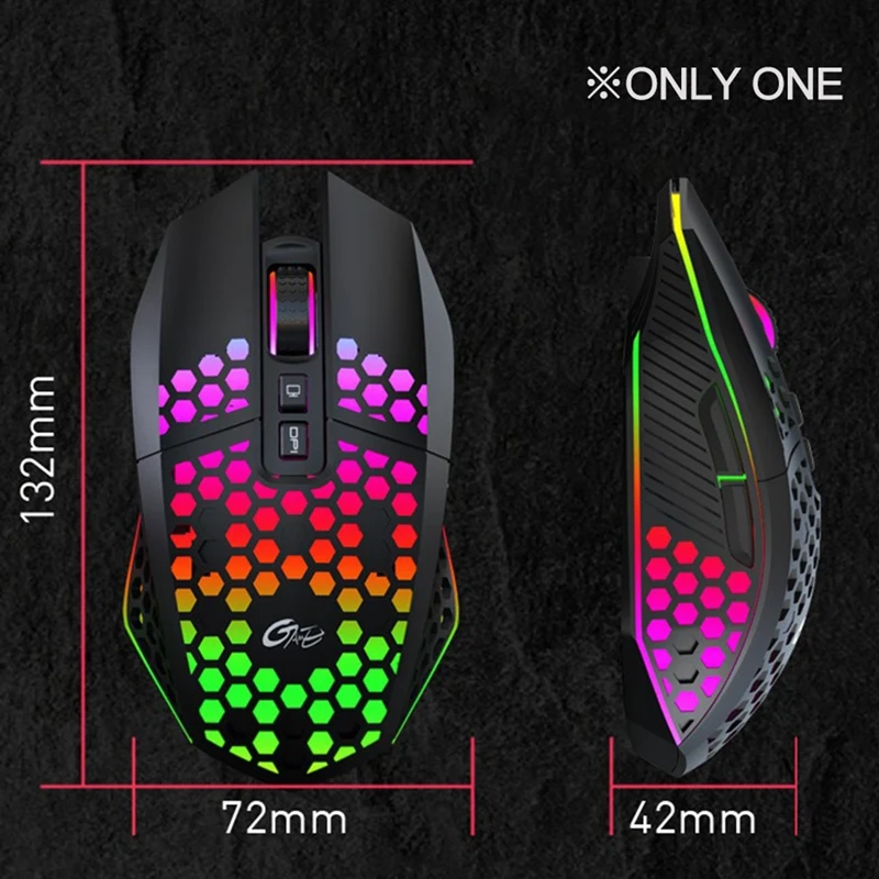 

HXSJ Holemouse 2.4Ghz Luminous Rechargeable Wireless Mouse Desktop Light and Thin Office Gaming Mouse