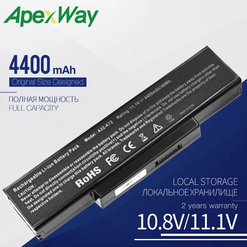 

Apexway Laptop Battery A32-K72 for Asus A32-N71 K72 K72DR K72D K72JR K73 K73SV K73S K73E N73SV A72 N71 N73 X77 Series 4400 mAh