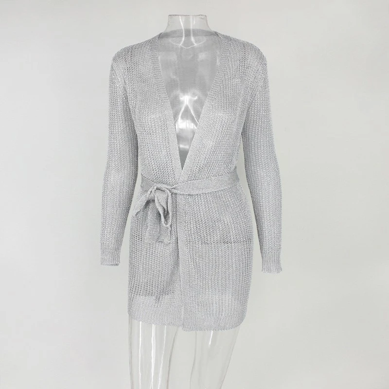 MIOFAR Женская однотонная жилетка с v-образным вырезом длинным рукавом мини платье