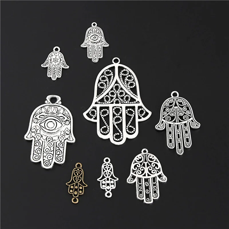 

16pcs Mix Silver Color Hamsa Palm Charms Fatima Hand Pendant Making Jewelry Making DIY Handmade Accessories M135
