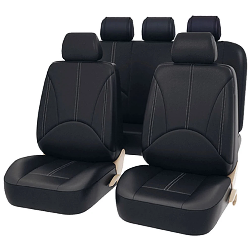 

9Pcs Black Universal Car Seat Covers Leather Set Cushion 5 Seats Full Protector