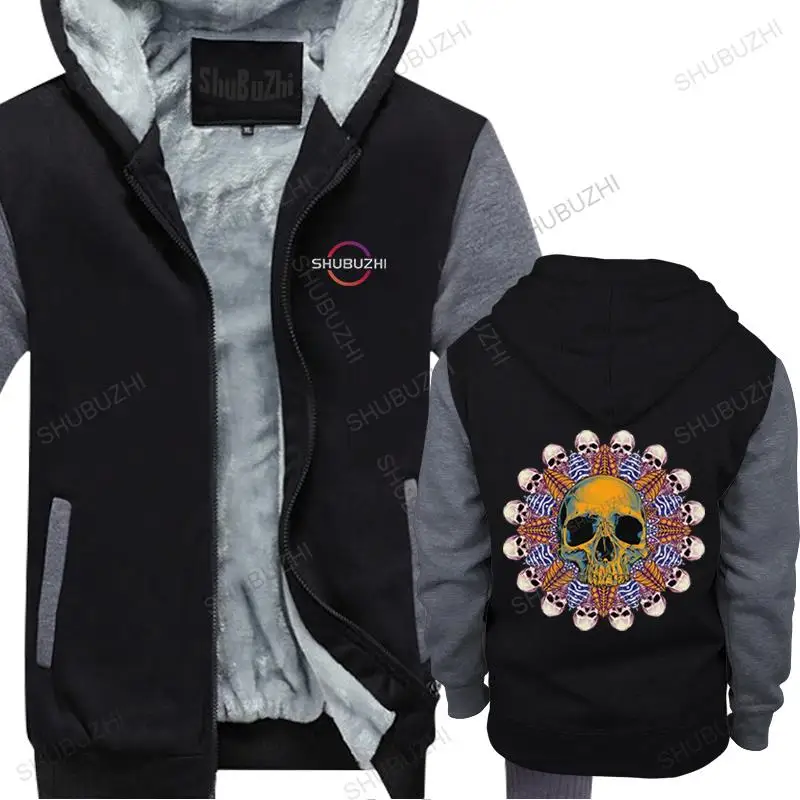 

Stylish Skull Mandala Men long Sleeve winter fleece Top Flower Of Life thick fleece Pure Cotton Streetwear High Quality Gift