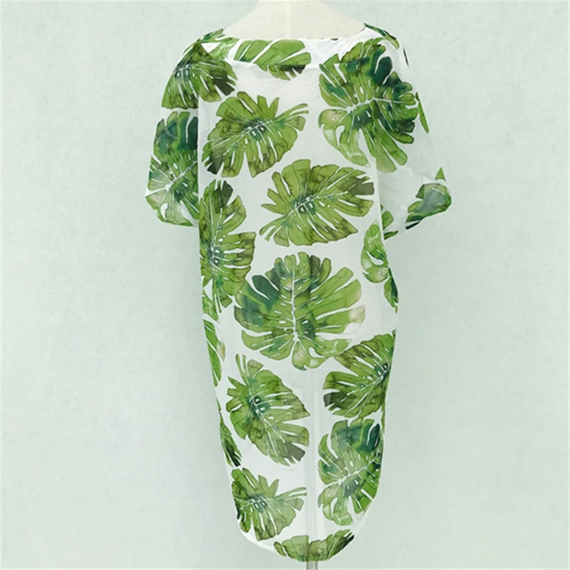 Шифоновая туника с принтом пальмы бикини кафтан парео Женская купальник