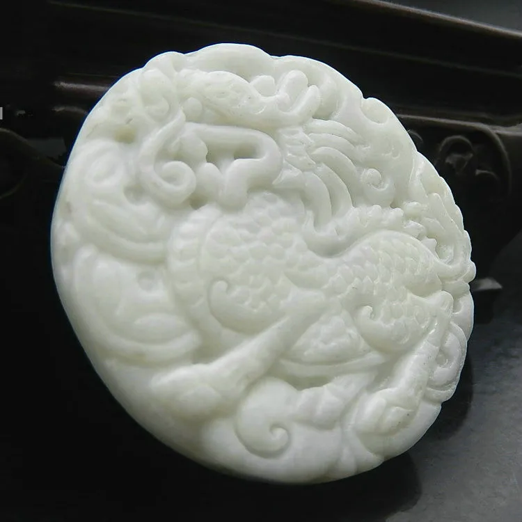 Китайский кулон из натурального белого нефрита колье с ручной резной подвеской