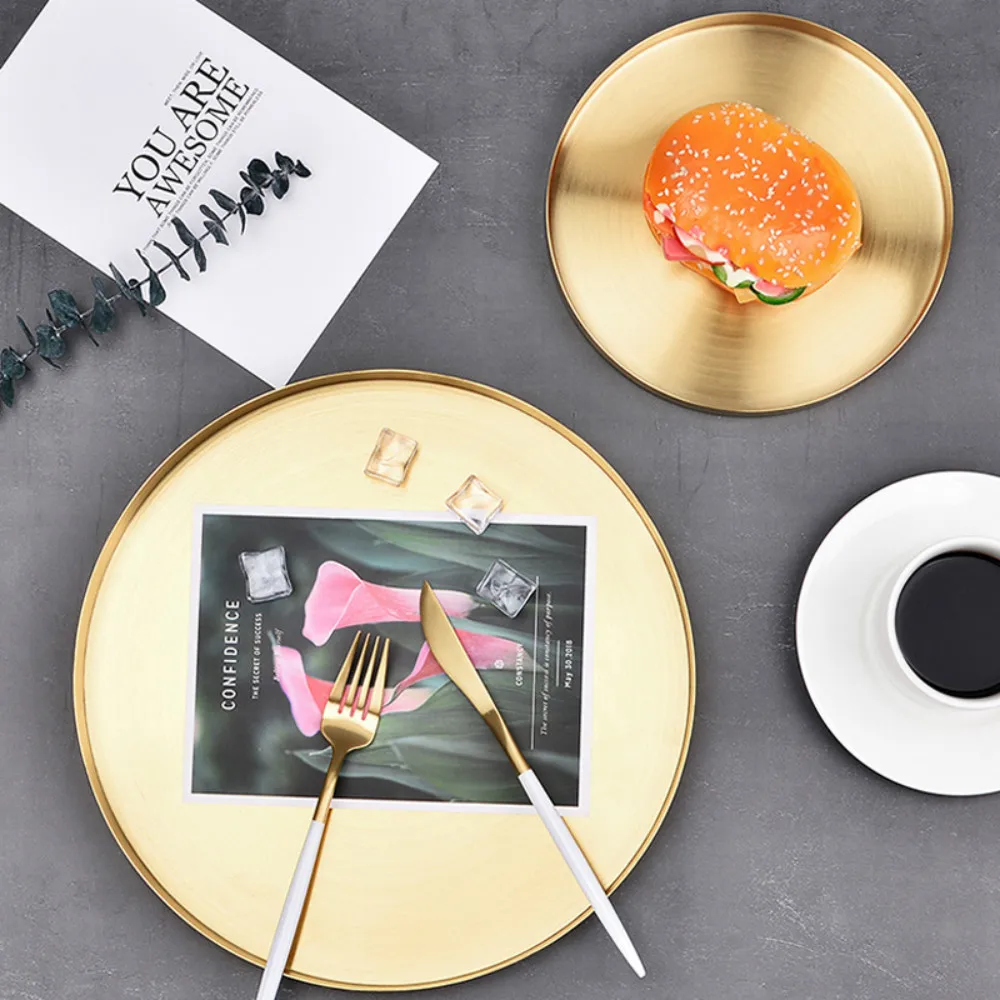 Скандинавские круглые лотки для хранения из нержавеющей стали золотой цвет