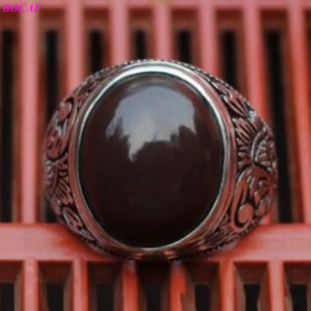 Classic Style Brown Circular Natural Stone Male Precept S925 Sterling Silver Thai Men's Ring For Men | Украшения и аксессуары