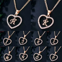 trendy necklace initial letter alphabet charm pendant love heart rose gold color