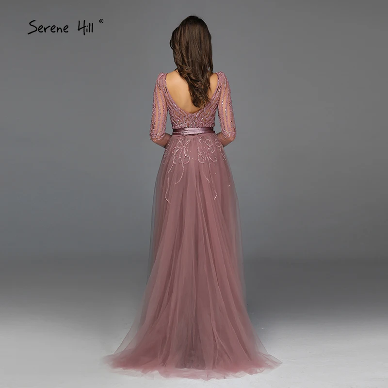 Blue Dubai Luxury Sequined Sparkle Evening Dresses Long Sleeve Beading Evening Gowns Serene Hill Plus Size LA60858