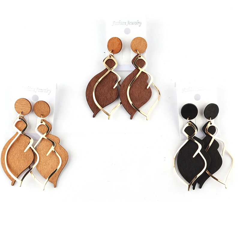 

Бесплатная доставка! Новейшие золотые металлические деревянные серьги разных цветов