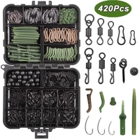 420pcsbox carp fishing tackle kit including swivels hooks anti tangle sleeves hook stop beads boilie bait screw accessories