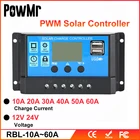 PowMr PWM 60A 50A 40A 30A 20A 10A Контроллер заряда и разряда солнечной батареи 12В 24В автоматический ЖК-Регулятор солнечной батареи с двойным USB 5В Новинка