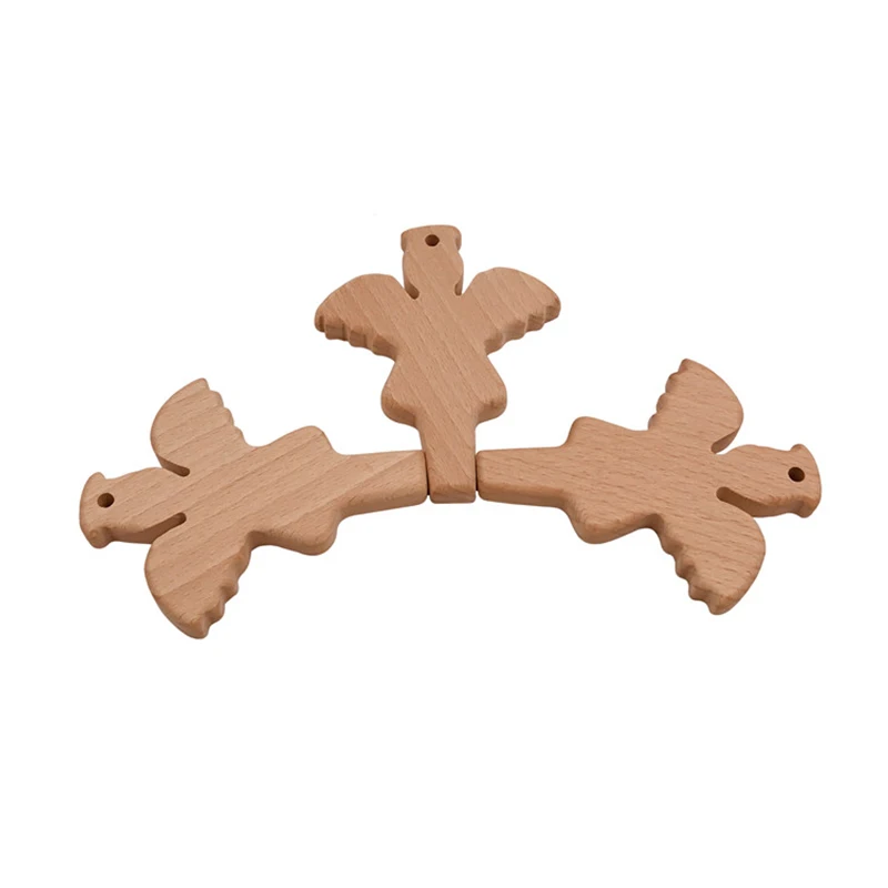 Coskiss-mordedor de &Aacute;ngel de madera de haya, producto org&aacute;nico, personalizado, colgante, respetuoso con el medio ambiente, seguro, para dentici&oacute;n de beb&eacute;, juguetes para masticar-2