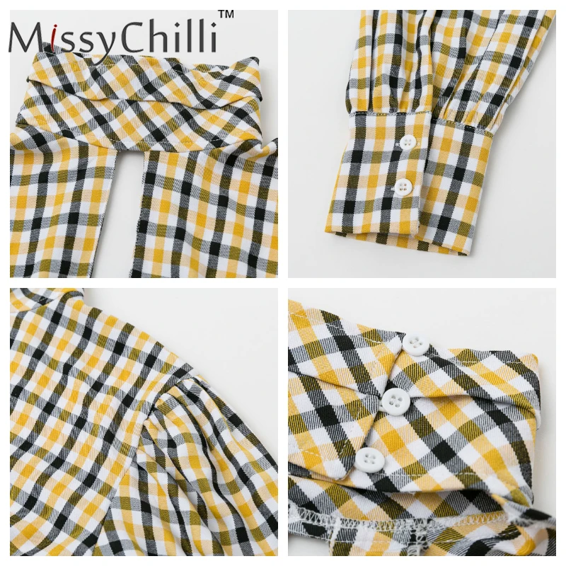 Женская блузка в клетку MissyChilli винтажная облегающая с открытой спиной и длинным