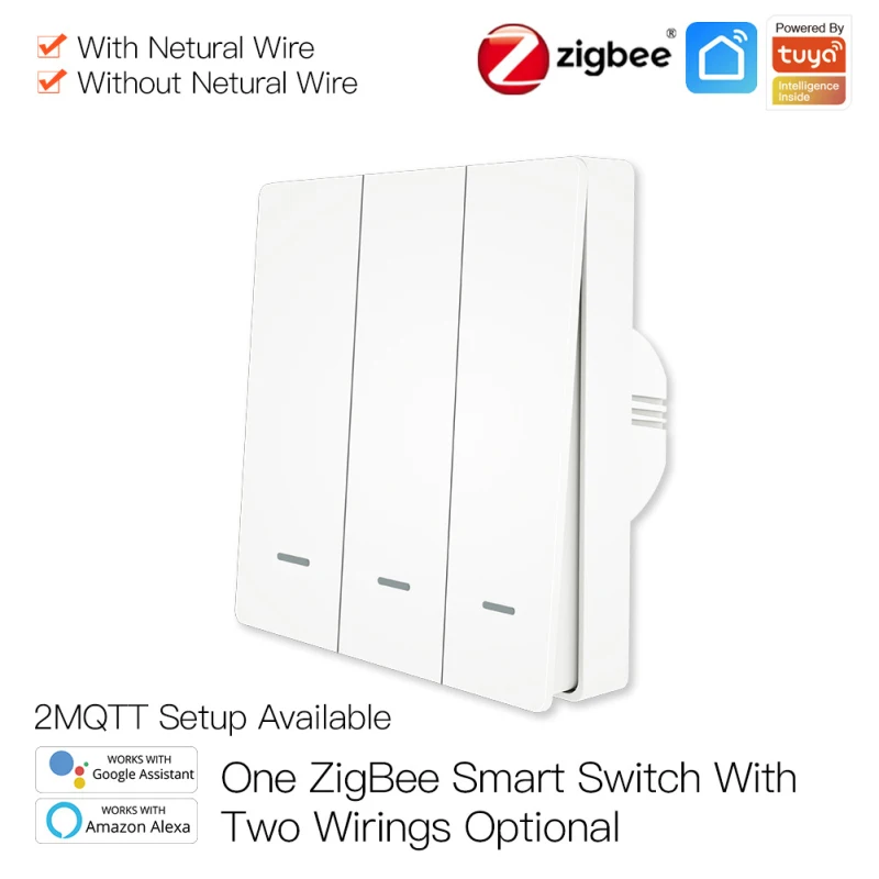 

Tuya ZigBee Smart Light Switch with/without Neutral Wire No Capacitor Needed Smart Life 1/2/3 Way Works with Alexa Google