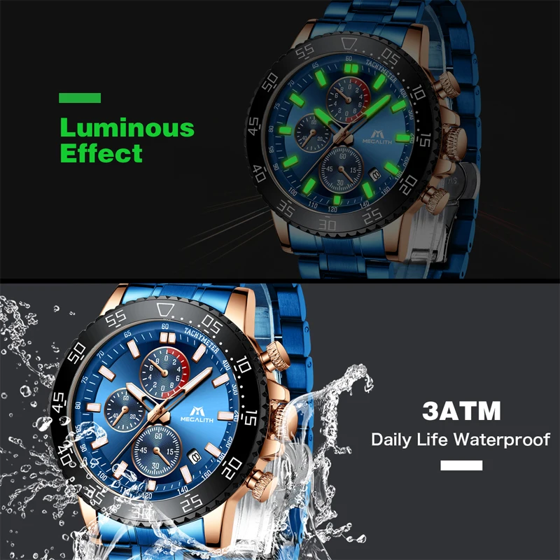 Водонепроницаемые спортивные часы MEGALITH мужские Модные брендовые кварцевые