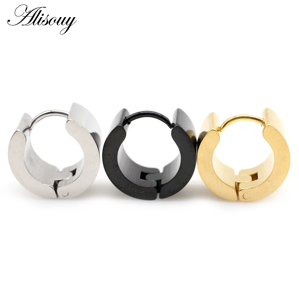 Alisouy 2pc Stainless Steel Black hoop Earring 6mm 7mm width 9mm hoop ear Men Punk Earrings Men'S Jewelry Gothic unisex Earrings images - 6