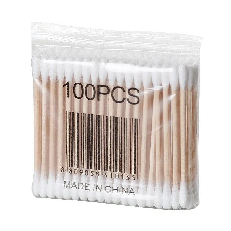 

100/200pcs double-headed cotton swab with wooden handle cleaning nozzle, makeup bamboo cotton bud eye shadow mixing tool, f