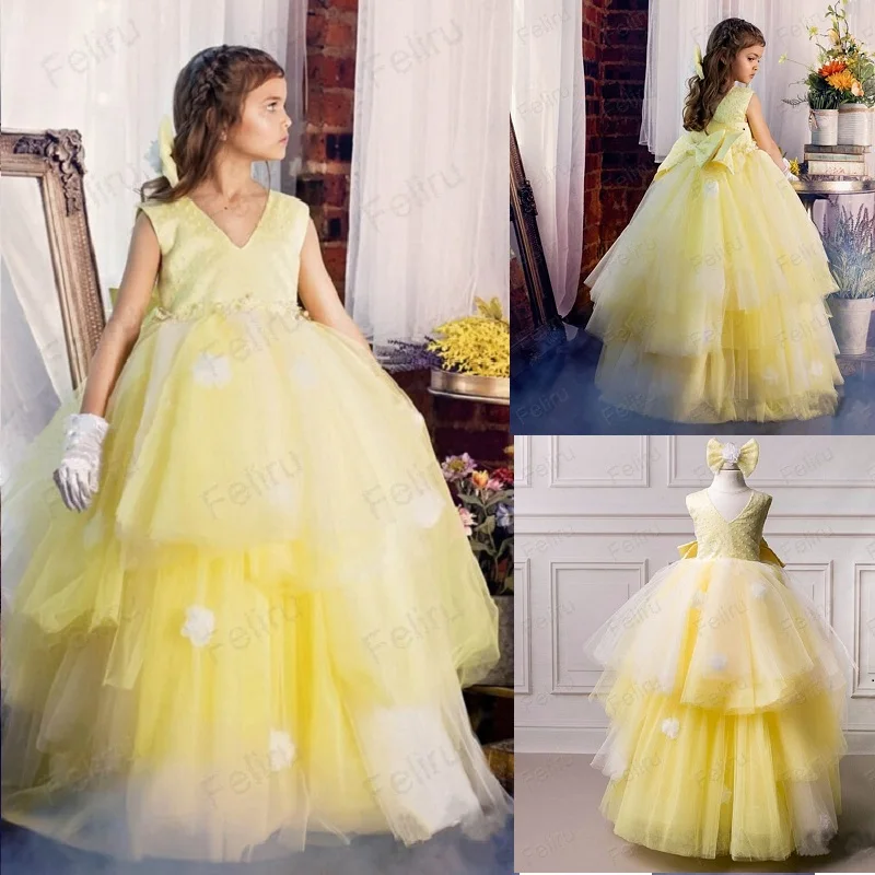 Yellow Flower Girl Dress Sleeveless Party Pageant dress Princess Dress Formal Wedding Occasion Gown