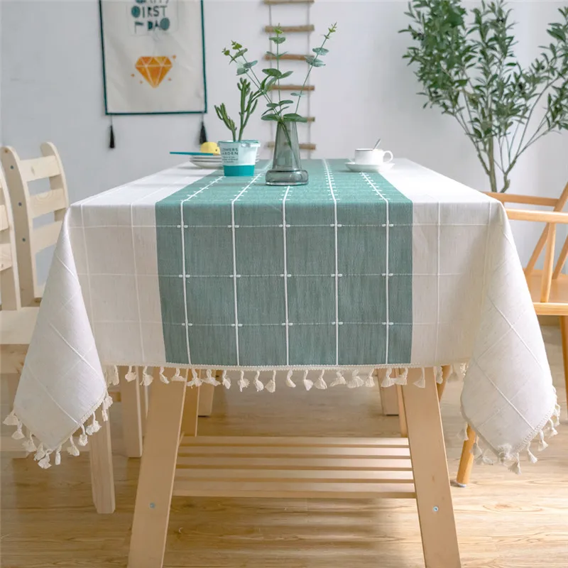 Fashion Stripe Designs Solid Decorative Linen Tablecloth With Tassels Rectangular Wedding Dining Table Cover Tea Cloth |