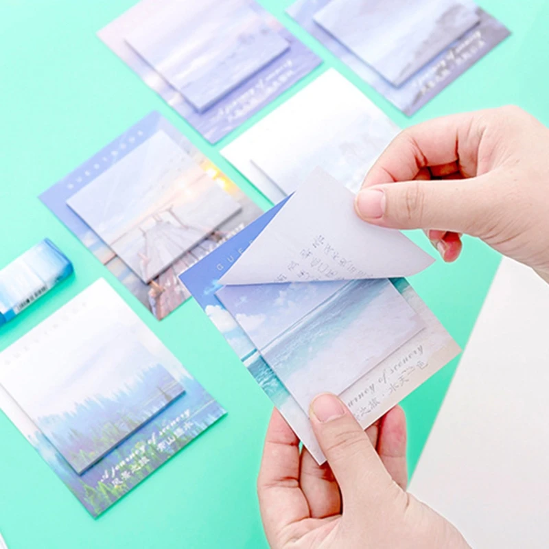 

4Pcs Creative Scenery Memo Pad Sticky Notes Writing Pads Label Mark Stickers Stationery School Supply